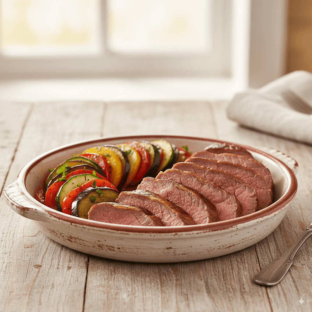 Paleta Bovina ao Forno com Alecrim e Ratatouille Provençal