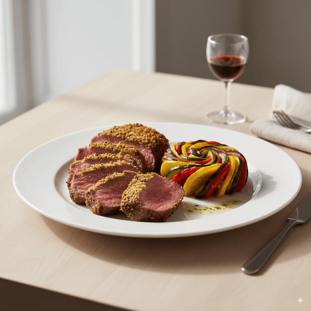Picanha ao Forno com Crosta de Ervas Provençais e Ratatouille