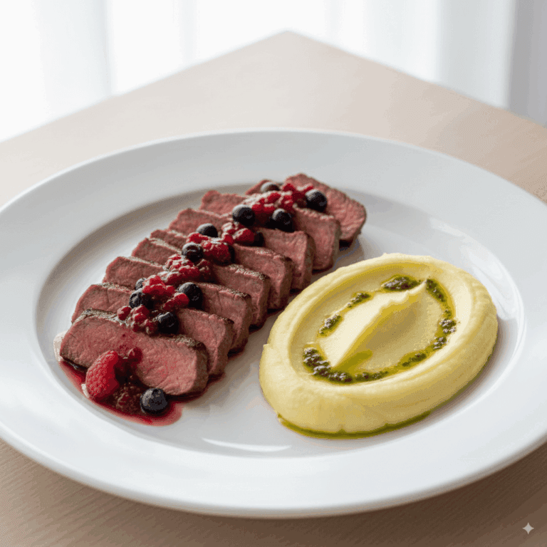 Fraldinha ao Forno com Molho de Vinho Rosé e Frutas Vermelhas