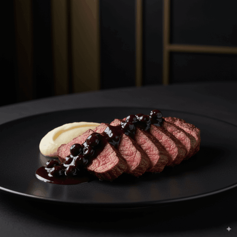 Filé de Costela (Ribeye) ao Forno com Molho de Blueberry e Vinho Tinto
