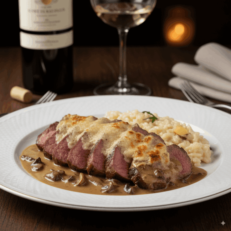 Picanha Assada com Crosta de Parmesão e Molho de Cogumelos Porcini